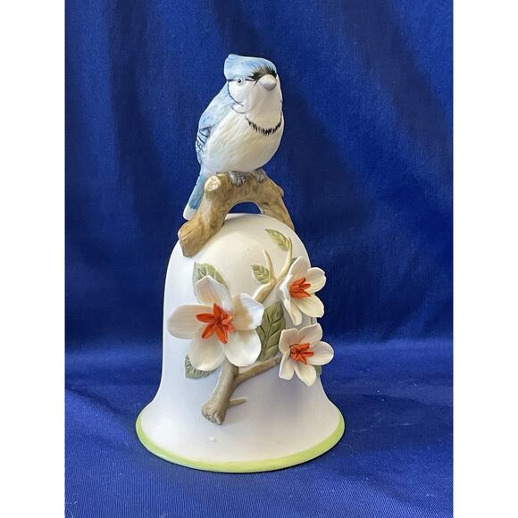 Bisque Porcelain Georgian BluJay and White Blooms - Picture 1 of 8